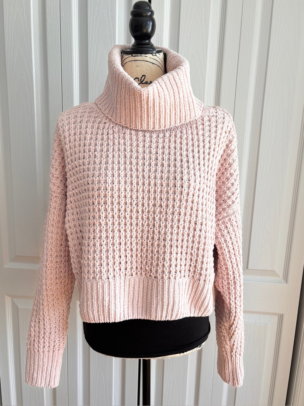 Garage Light Pink Chunky Waffle-Knit Cropped Sweater